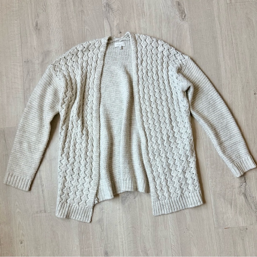 Lucky Brand Cream Open-Front Cable Knit Cardigan